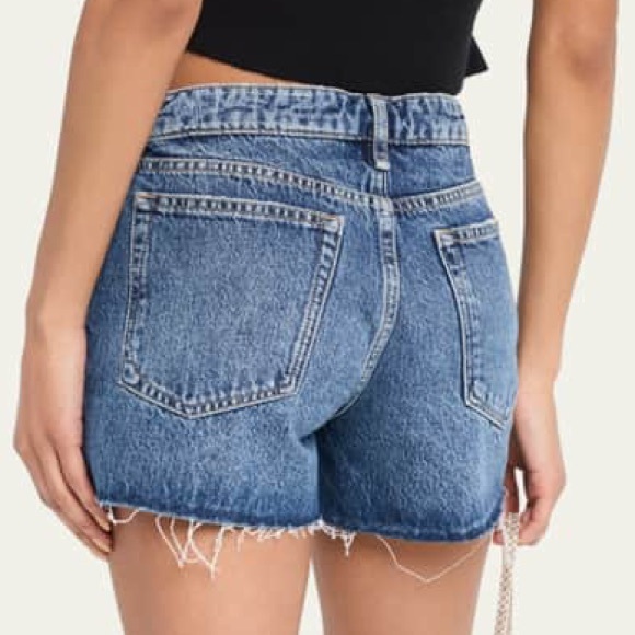 Rag & Bone Dre Low Rise Denim Shorts Size 25 Medium Wash Frayed Hem Designer - Picture 2 of 11